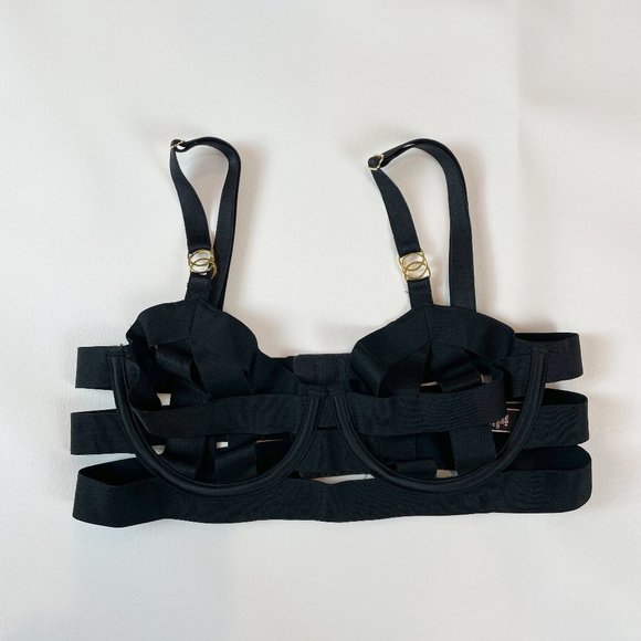 NWOT Victoria's Secret Bra 32B Unlined Balconet Strappy Banded Black B922 - Picture 1 of 7